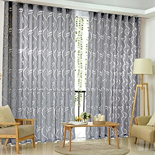 Amazingdeal365 Schal Vorhang Flugfensterdeko Voile Gardinen Schal 2m *1 m Set für Tür Schlafzimmer Wohnzimmer Kinderzimmer Balkon Terasse Spielzimmer (Grau) von Amazingdeal365