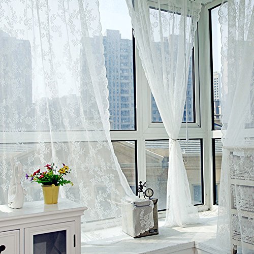 Amazingdeal365 idyllische Vorhang Flugfensterdeko Voile Gardinen Schal 1,8m *1,45 m Set für Tür Schlafzimmer Wohnzimmer Kinderzimmer Balkon Terasse Spielzimmer (Weiß) von Amazingdeal365