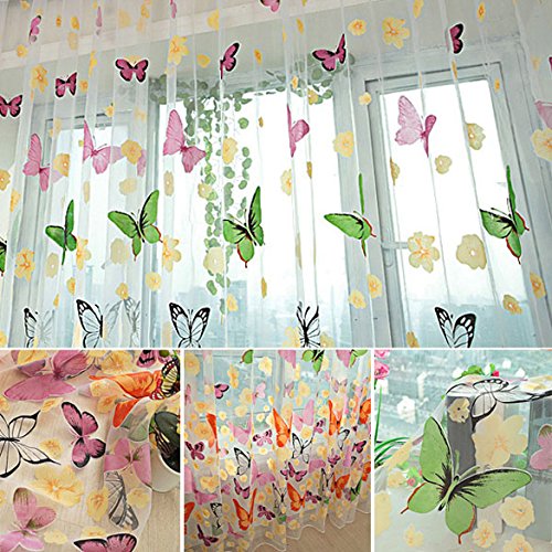 Amazingdeal365 idyllische bunte Schmetterling Voile Gardinen Schal 2 m *1m Set for Schlafzimmer Wohnzimmer Kinderzimmer Balkon Terasse Spielzimmer von Amazingdeal365