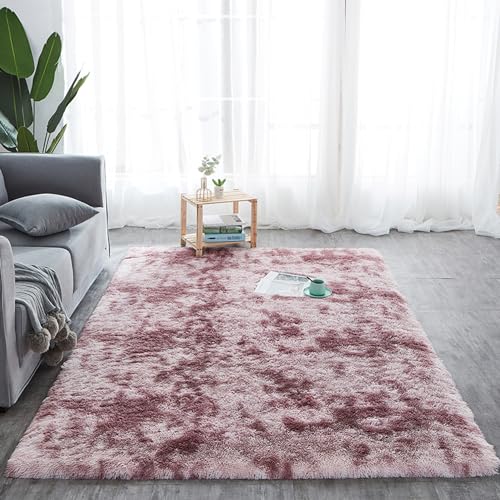 Amazinggirl Hochflor Teppich wohnzimmerteppich Langflor 100 x 160 cm - Teppiche für Wohnzimmer flauschig Shaggy Schlafzimmer Bettvorleger Outdoor Carpet Dunkelrosa mit Muster von Amazinggirl