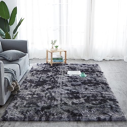 Amazinggirl Hochflor Teppich wohnzimmerteppich Langflor 100 x 160 cm - Teppiche für Wohnzimmer flauschig Shaggy Schlafzimmer Bettvorleger Outdoor Carpet Schwarz mit Muster von Amazinggirl