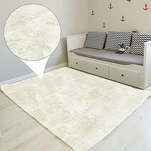 Amazinggirl Hochflor Teppich wohnzimmerteppich Langflor 100 x 160 cm - Teppiche für Wohnzimmer flauschig Shaggy Schlafzimmer Bettvorleger Outdoor Carpet Weiß von Amazinggirl