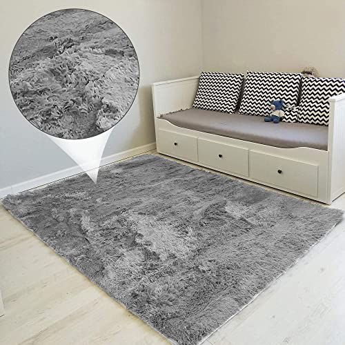 Amazinggirl Hochflor Teppich wohnzimmerteppich Langflor 120 x 160 cm - Teppiche für Wohnzimmer flauschig Shaggy Schlafzimmer Bettvorleger Outdoor Carpet Grau von Amazinggirl