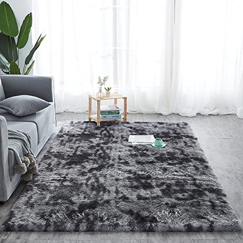 Amazinggirl Hochflor Teppich wohnzimmerteppich Langflor 200 x 300 cm - Teppiche für Wohnzimmer flauschig Shaggy Schlafzimmer Bettvorleger Outdoor Carpet Schwarz mit Muster von Amazinggirl