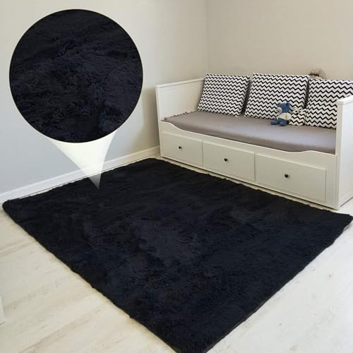 Amazinggirl Hochflor Teppich wohnzimmerteppich Langflor 200 x 300 cm - Teppiche für Wohnzimmer flauschig Shaggy Schlafzimmer Bettvorleger Outdoor Carpet Schwarz von Amazinggirl