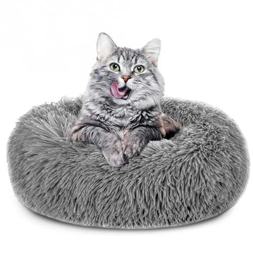 Amazinggirl Katzenbett flauschig ∅ 50 cm - Katzenkorb Katzenkissen Katzen Bett Katzenkörbchen Rund cat Bed Hellgrau von Amazinggirl