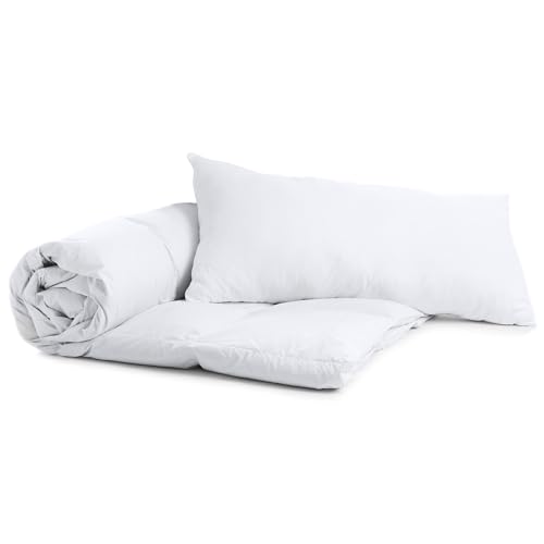 Sommerdecke Bettdecke 155 x 220 cm - Steppdecken Schlafdecke Steppbettdecke warm Duvet weiß aus Microfaser Set: Weiße Bettdecke mit Kissen 40X80 von Amazinggirl