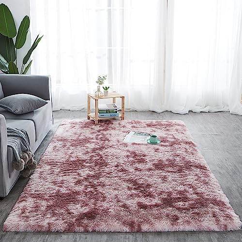 Amazinggirl Hochflor Teppich wohnzimmerteppich Langflor 120 x 160 cm - Teppiche für Wohnzimmer flauschig Shaggy Schlafzimmer Bettvorleger Outdoor Carpet Dunkelrosa mit Muster von Amazinggirl