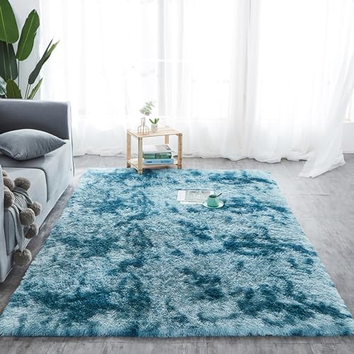 Amazinggirl Hochflor Teppich wohnzimmerteppich Langflor 120 x 160 cm - Teppiche für Wohnzimmer flauschig Shaggy Schlafzimmer Bettvorleger Outdoor Carpet Türkis mit Muster von Amazinggirl