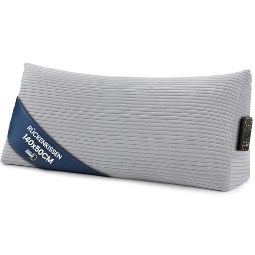 Keilkissen Rückenkissen Cord Kissen 140 cm breit - Lesekissen für Bett Sofa und Couch Sofakissen groß Wandkissen Couchkissen Reading Pillow Stützkissen für Rückenlehne Hellgrau von Amazinggirl