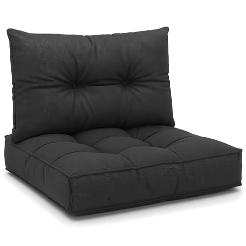 Polster für Gartenmöbel Set Sitzpolster 50x50 cm und Rückenkissen 40x50 cm - Lounge Kissen Outdoor Polster Balkon und Gartenmöbel-Kissen Loungekissen Gartenpolster Auflagen für Rattanmöbel Graphit von Amazinggirl