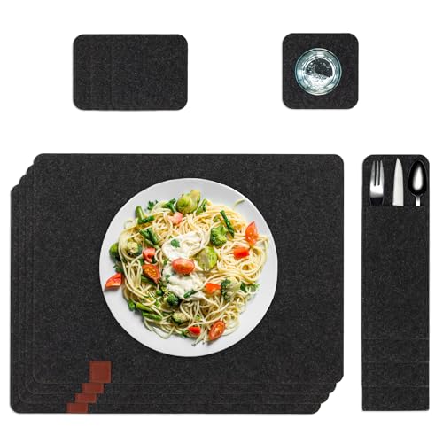 Tischsets abwaschbar Platzsets Platzdeckchen Filzset - Tischuntersetzer Filzuntersetzer Tischset Platzset Tischunterlage Filzunterlage 3in1 Filz Set eckig Dunkelgrau Tischsets abwaschbar Platzsets Platzdeckchen Filzset - Tischuntersetzer Filzuntersetzer Tischset Platzset Tischunterlage Filzunterlage 3in1 Filz Set eckig Dunkelgrau von Amazinggirl