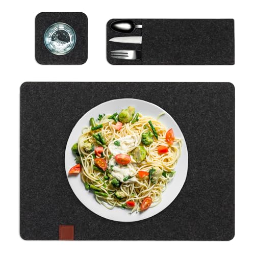Tischsets abwaschbar Platzsets Platzdeckchen Filzset - Tischuntersetzer Filzuntersetzer Tischset Platzset Tischunterlage Filzunterlage 3in1 Filz Set eckig Dunkelgrau Tischsets abwaschbar Platzsets Platzdeckchen Filzset - Tischuntersetzer Filzuntersetzer Tischset Platzset Tischunterlage Filzunterlage 3in1 Filz Set eckig Dunkelgrau von Amazinggirl
