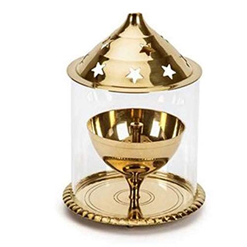 Amazing India Online Akhand Diya aus reinem Messing, mit Ständerabdeckung, Pooja-Kollektion/spirituell religiöse Puja-Artikel, Öllampe Diyas für Puja Brass Deepak für Puja Akhand Diya Diyas für Diwali von Amazingindiaonline