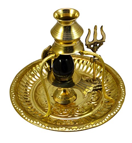 Shaligram Shiva Ling Lingam Shivling Statue HinduPuja Messing Ständer mit Thali BüroGeschäft Spirituelle Pooja Schaustück Figur Religiöse Dekoration TempelMandir Home DecorTischdekoration für von Amazingindiaonline