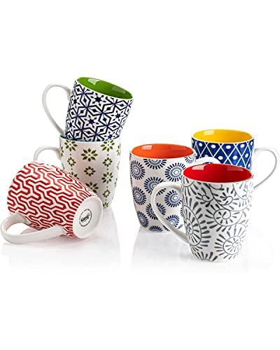 Amazingware Kaffeebecher-Set, bunt, 473 ml, Porzellan-Kaffeetassen mit Griff für Kaffee, Tee, Kakao, Keramik-Kaffeetassen für Damen und Herren, Einweihungsgeschenk, lebendige Farben, 6 Stück von Amazingware