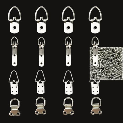 Amazleer Bildaufhänger Set, 20 Stück D-Ring-Aufhänger mit Schrauben mit 100 Schrauben, 4 Größen, für Schwere Bilder, Spiegel und Rahmen (6) von Amazleer