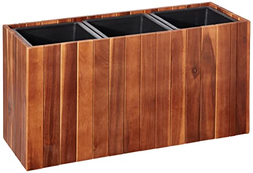 Amazon Aware Pflanzkasten aus Akazienholz, rechteckig, 66 cm, mit drei Innenbehältern aus Kunststoff, braun von Amazon Aware