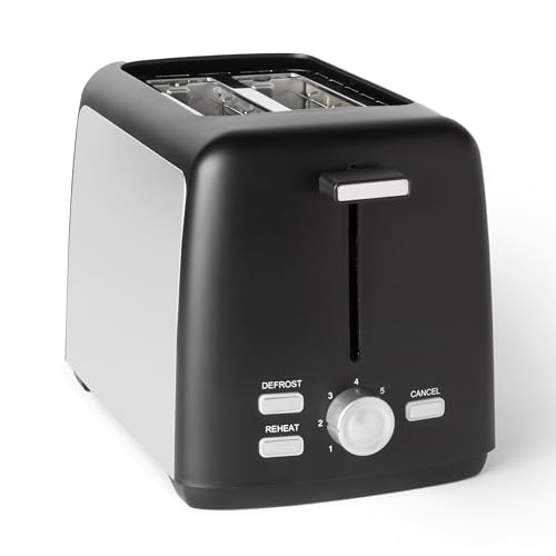 Amazon Basics 2-Scheiben Toaster mit 7 Bräunungsstufen und Herausnehmbarer Krümelschublade, Extra Breite Schlitze, 800W, Schwarz von Amazon Basics