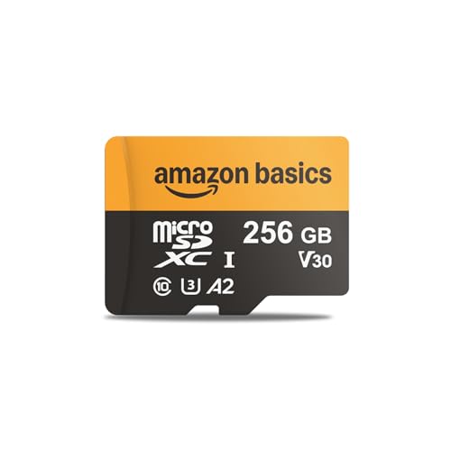 Amazon Basics 256-GB-microSDXC-Karte mit Adapter, Lesegeschwindigkeit bis zu 200 MB/s, 1er-Pack von Amazon Basics