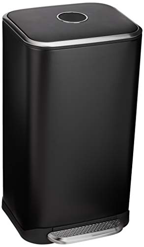 Amazon Basics 32-L-Mülleimer mit Stahlrohrpedal - Sanft Schließend mit Deckel, für Küche, Bad oder Büro, Rechteckig, Schwarz von Amazon Basics