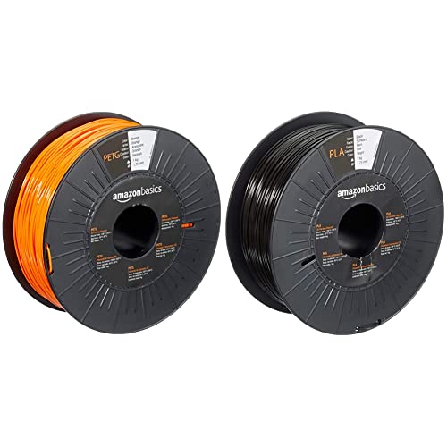 Amazon Basics 3D-Drucker-Filament aus PETG-Kunststoff, 1,75 mm, Orange, 1-kg-Spule & 3D-Drucker-Filament aus PLA-Kunststoff, 1,75 mm, Schwarz, 1-kg-Spule von Amazon Basics