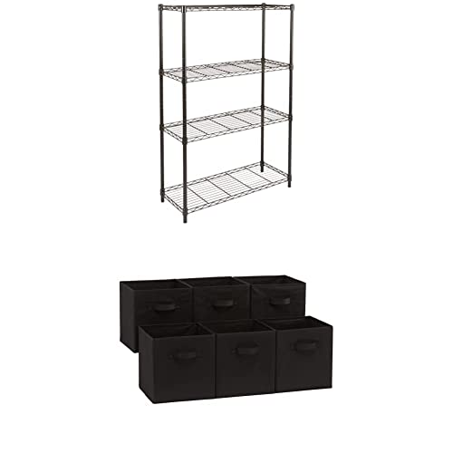 Amazon Basics 4-Shelf Storage Unit with Height Adjustable Shelves and Foldable Storage Cubes (6 Pack), Black von Amazon Basics