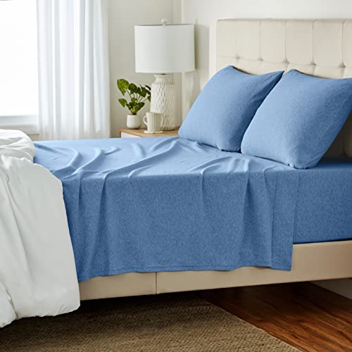 Amazon Basics 4 Stück Bettlaken-Set aus Jersey, für Doppelbetten Queen, Himmelblau, Einfarbig von Amazon Basics