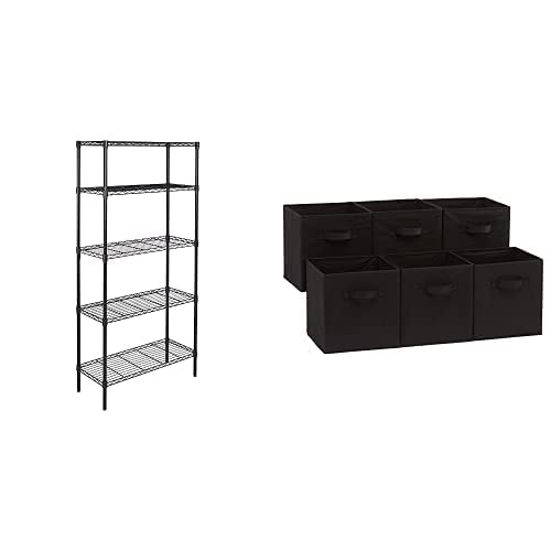 Amazon Basics 5-Shelf Storage Unit with Height Adjustable Shelves and Foldable Storage Cubes (6 Pack), Black von Amazon Basics