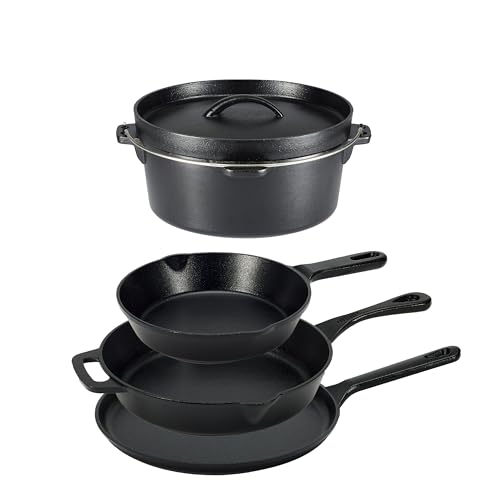Amazon Basics 5-teiliges Kochgeschirr-Set aus bereits eingebranntem Gusseisen, 14.17 x 12.2 x 10.63 in, Schwarz von Amazon Basics