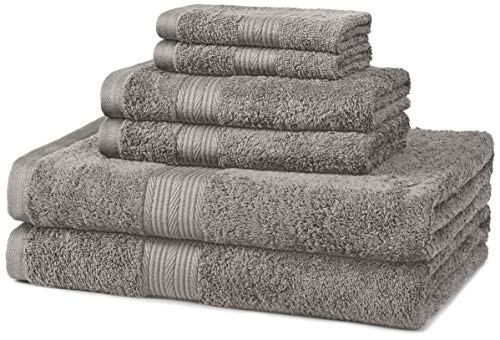Amazon Basics 6-Teiliges Handtücher-Set aus Baumwolle für das Bad - Ausbleichsicher und Wasserabsorbierend, Grau von Amazon Basics