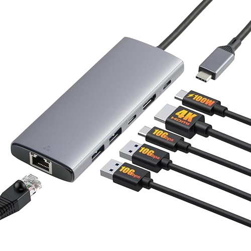 Amazon Basics 6-in-1 USB 3.1 Hub, 1 USB-C 100W PD Input, 2 USB-A, 1 USB-C, HDMI 4K, Ethernet, Hellgrau, 11.94 x 4.6 x 1.5cm von Amazon Basics