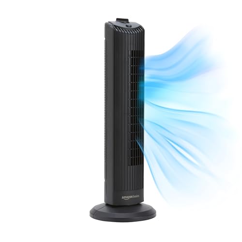 Amazon Basics Oszillierender Turmventilator 71 cm mit 60-Grad-Winkel für Schlafzimmer, Wohnzimmer, Büro, 3 Geschwindigkeiten, Intuitive Mechanische Steuerung, Mattschwarz, 35W, 71 cm x 24 cm x 24 cm von Amazon Basics