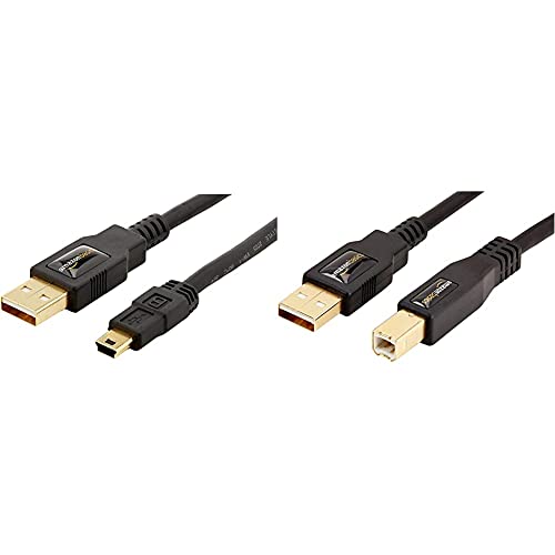 Amazon Basics 7GUK USB 2.0 A-Stecker auf Mini-B-Stecker (1,8 m),Schwarz & USB-2.0-Kabel, Typ A auf Typ B, mit vergoldeten Anschlüssen, 3 Meter von Amazon Basics