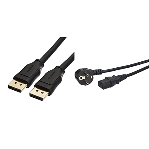 Amazon Basics 8K DisplayPort-auf-DisplayPort-1.4-Kabel mit einer Videoauflösung von 4K bei 120 Hz, 8K bei 60 Hz, HDR-Unterstützung, 3 m & Netzkabel - 3 m, Schwarz von Amazon Basics