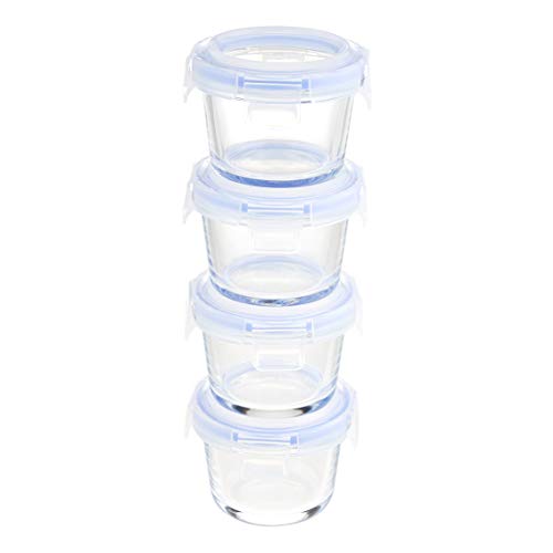 Amazon Basics ABL001 Glasaufbewahrungsbehälter, 4 Stück, 120 ml, transparent mit blauen Deckeln von Amazon Basics