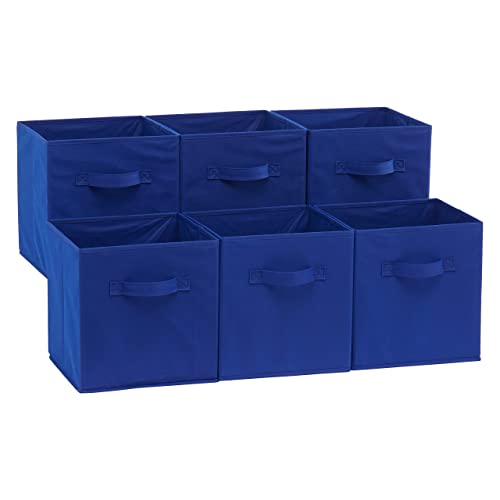 Amazon Basics Zusammenklappbarer Aufbewahrungswürfel/Organizer aus Stoff mit Griffen, 26,6 x 26,6 x 27,9 cm, 6 Stück, Einfarbig Marineblau von Amazon Basics