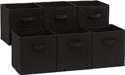 Amazon Basics Zusammenklappbarer Aufbewahrungswürfel/Organizer aus Stoff mit Griffen, 26,6 x 26,6 x 27,9 cm, 6 Stück, Einfarbig Schwarz von Amazon Basics