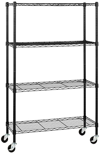 Amazon Basics – Aufbewahrungseinheit mit 4 Regalböden auf Rädern, Schwarz, 35.56 x 91.4 x 138.43 cm von Amazon Basics
