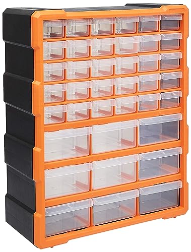 Amazon Basics Aufbewahrungsschrank zur Wandmontage mit 39 Schubladen, für Eisenwaren und Bastelzubehör, 6" D x 14.5" W x 18" H, Schwarz von Amazon Basics