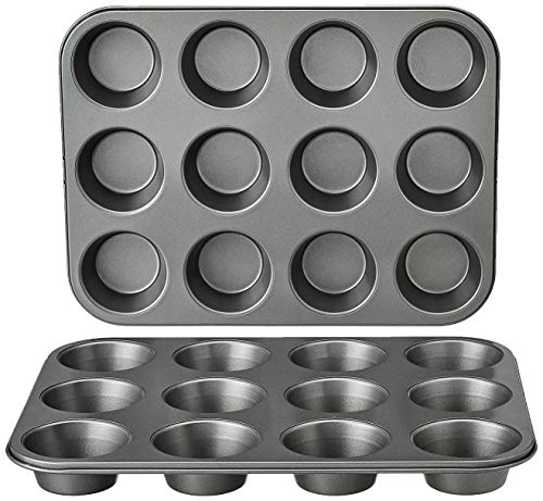 Amazon Basics Rund Backblech für Muffins, antihaftbeschichtet, Karbonstahl, 2er-Pack, Grau, 13.9"x10.55"x1.22" von Amazon Basics