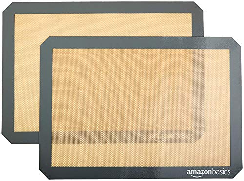 Amazon Basics Rechteckig Backmatte, Silikon, 2 Stück, 29.54 x 41.91 cm, Beige/Grau von Amazon Basics