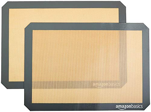 Amazon Basics Rechteckig Backmatte, Silikon, 2 Stück, 41.91 L x 29.54 cm, Beige/Grau von Amazon Basics