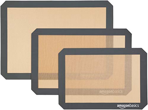 Amazon Basics - Rechteckig Backmatte aus Silikon, 3 stück, Braun / Schwarz von Amazon Basics