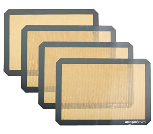 Amazon Basics Silicone, Non-Stick, Food Safe Baking Mat, Pack of 4, Beige/Gray, Rectangular, 16.5" x 11.6" von Amazon Basics
