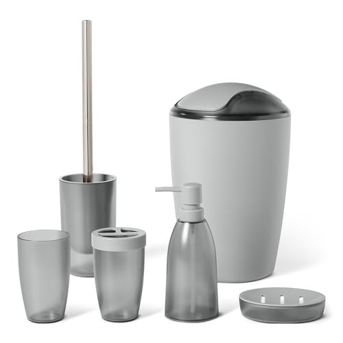 Amazon Basics Badezimmerzubehör-Set mit Zahnbürstenhalter, Seifenspender, Seifenschale, Becher, Mülleimer, Toilettenbürste & Halter, Grau Amazon Basics Badezimmerzubehör-Set mit Zahnbürstenhalter, Seifenspender, Seifenschale, Becher, Mülleimer, Toilettenbürste & Halter, Grau von Amazon Basics