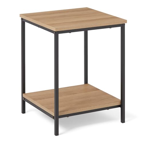 Amazon Basics Beistelltisch mit unterer Ablage, quadratisch, Nachttisch für Schlafzimmer, Wohnzimmer-Beistelltisch mit Stahlgestell, einfache Montage, 40 x 40 x 51cm, Eiche von Amazon Basics