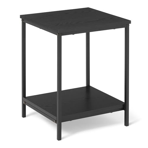 Amazon Basics Beistelltisch mit unterer Ablage, quadratisch, Nachttisch für Schlafzimmer, Wohnzimmer-Beistelltisch mit Stahlgestell, einfache Montage, 40 x 40 x 51cm, schwarz von Amazon Basics