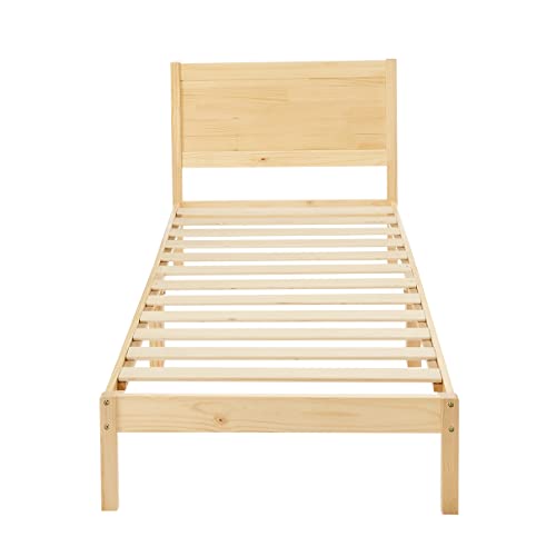 Amazon Basics Bettgestell aus massivem Kiefernholz mit klassischem Kopfteil, für Einzelbett, 90 x 190 cm, naturfarben von Amazon Basics