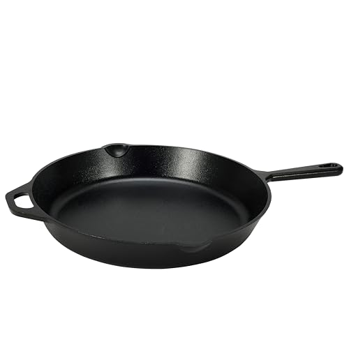 Amazon Basics Bratpfanne mit Stiel aus bereits eingebranntem Gusseisen, 38,1 cm, Schwarz von Amazon Basics